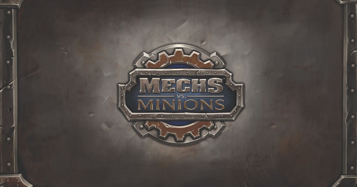Box art for Mechs vs. Minions showing four League of Legends Yordle pilots in mech suits battling waves of minions
