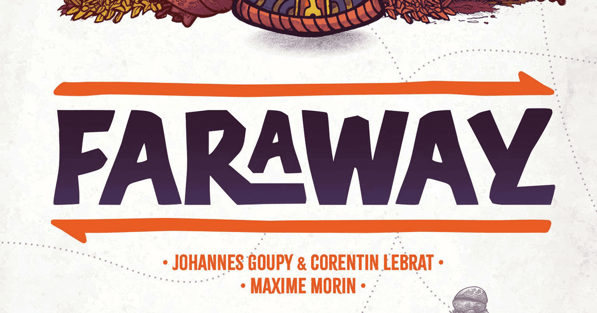 Box art for Faraway showing a stylized illustrated landscape with warm gradient colors and distant travelers